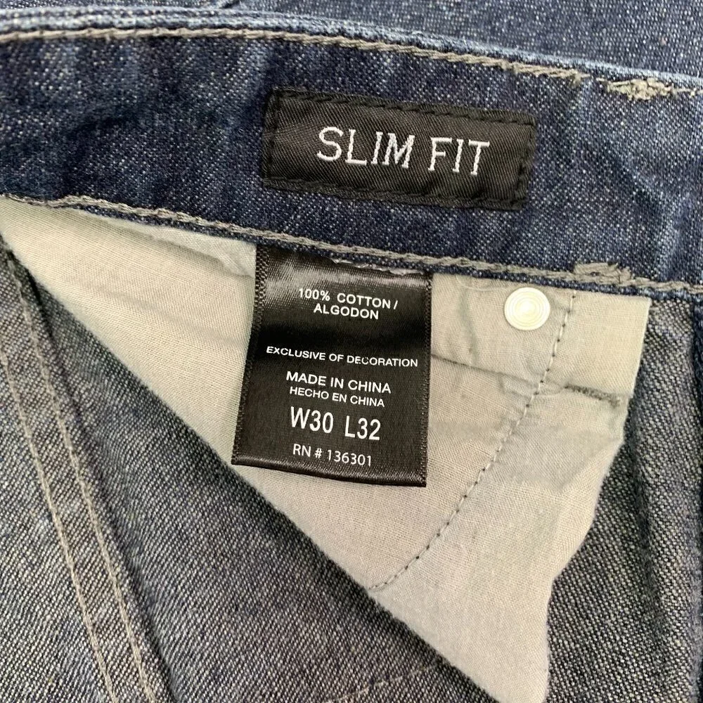 Raw Diamond Jeans Mens 30 x 32 Cotton Slim Fit Dark Wash Distress